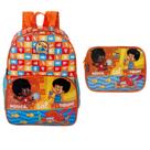 Kit Mochila Escolar de Costas Infantil + Estojo Dermiwil 3 Palavrinhas Cor:Vermelho