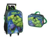 Kit Mochila Escolar De Rodinha com lancheira térmica Hulk + Lancheira Original Marvel