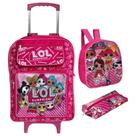 KIT Mochila Escolar de Rodinhas Infantil Para Meninas Lol Tres Bolsos com Lancheira e Estojo