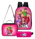 Kit Mochila Escolar Estojo E Lancheira Tropa Dos Youber Rosa Lançamento