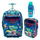 Kit Mochila Escolar Grande Com Rodinhas + Estojo + Garrafa Dragão Street Puket Kit Mochila Escolar Grande Com Rodinhas + Estojo + Garrafa Dragão Street Puket