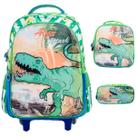 kit Mochila Escolar Infantil com Rodinhas Dinossauro Mais Lancheira e Estojo Reforçada