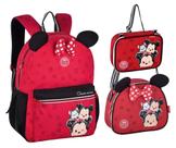 Kit Mochila Escolar Infantil + Lancheira + Estojo Minnie Mouse Tsum Tsum Cor:Vermelho