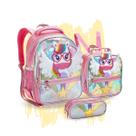 Kit Mochila Escolar Infantil Menina 3 Divisórias Gatinha Unicórnio Com Lancheira e Estojo Kit Mochila Escolar Infantil Menina 3 Divisórias Gatinha Unicórnio Com Lancheira e Estojo