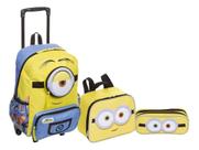 Kit Mochila Escolar Infantil Minions Stuart Rodinhas Grande