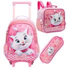 Kit Mochila Escolar Infantil Rodinhas Gatinha Marie + Lancheira + Estojo
