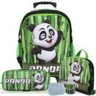 Kit Mochila Escolar Infantil Tam G de Rodinhas Panda - Vou Leve