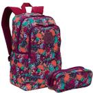 Kit Mochila Escolar Juvenil Faculdade Feminina Floral Bubu Costas Tam G