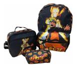 Kit Mochila Escolar Juvenil Naruto Shipuden Infantil Costas