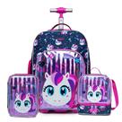Kit Mochila escolar lancheira e estojo rodinhas unicórnio infantil