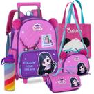 Kit Mochila Escolar Luluca Infantil Carrinho Estojo Lancheira Meninas Reforçado