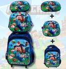 Kit Mochila Escolar Minecraft Com Rodinhas Lancheira Termica, Estojo Menino Jogo Steve