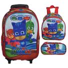 Kit Mochila Escolar PJmasks Com Rodinhas, Lancheira e Estojo