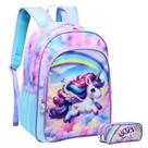 Kit Mochila Escolar Pônei Alças De Costa Tam G Com Estojo
