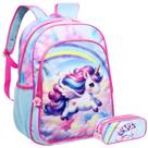 Kit Mochila Escolar Pônei Rosa Alças De Costa G Com Estojo