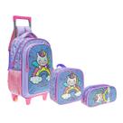 Kit Mochila Escolar Rodinha Infantil Unicórnio Menina Arco Iris