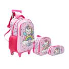 Kit Mochila Escolar Rodinha Infantil Unicórnio Menina Arco Iris