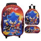 Kit Mochila Escolar Sonic 3 Com Rodinhas, Lancheira e Estojo