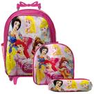 Kit Mochila Feminina Creche Rodinhas Princesas e Lancheira