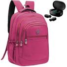 Kit Mochila Feminina Escolar Grande Faculdade + Fone de Ouvido Sem Fio Bluetooth