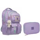 Kit Mochila Feminina Juvenil Escolar Com Estojo E Chaveiro Urso Abertura 180