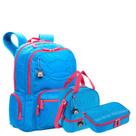Kit Mochila Grande 2 Compartimentos mais Lancheira 2 Compartimentos e Estojo Box Especial Paul Frank Classics Azul - Aquamarine