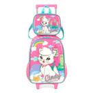 Kit Mochila Grande Com Rodinha Lancheira Gatinha Cindy Pink
