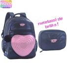 Kit Mochila Grande Coração Glitter Candy Collor Com Chaveiro e Estojo Feminina Escolar