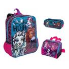 Kit Mochila Grande Costas Lancheira Estojo Monster High