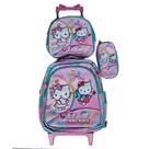 Kit Mochila Hello Kitty em 3D com Rodinhas + Lancheira Térmica + Estojo Escolar Infantil