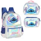 Kit Mochila Holográfica Costa Stitch C/ Estojo Box Lancheira