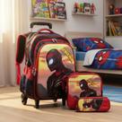 Kit Mochila impermeável Rodinha com lancheira térmica e estojo Homem Aranha preto 3D Kit Mochila impermeável Rodinha com lancheira térmica e estojo Homem Aranha preto 3D