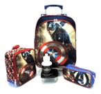 Kit Mochila Infantil Capitão América Rodinhas G + Lancheira