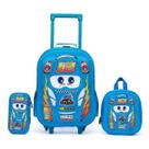 Kit Mochila Infantil Carrinho + Lancheira + Estojo Carros Reforçada