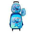 Kit Mochila Infantil com Rodinhas em 3D + Lancheira Térmica + Estojo Escolar Stitch