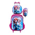 Kit Mochila Infantil com Rodinhas Frozen 3D + Lancheira Térmica + Estojo Escolar