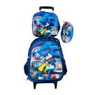 Kit Mochila Infantil com Rodinhas Sonic 3D + Lancheira Térmica + Estojo Escolar