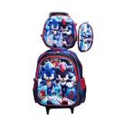 Kit Mochila Infantil com Rodinhas Sonic 4 em 3D + Lancheira Térmica + Estojo Escolar