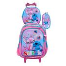 Kit Mochila Infantil com Rodinhas Stitch Feminina + Lancheira Térmica + Estojo Escolar