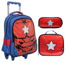 Kit Mochila Infantil De Rodinha Lancheira e Estojo Super Star Yins YS42168 Cor:Vermelho