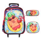 Kit Mochila Infantil De Rodinhas Capivara Lancheira Estojo