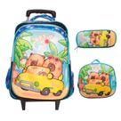 Kit Mochila Infantil De Rodinhas Capivara Lancheira Térmica
