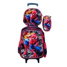 Kit Mochila Infantil do Homem Aranha em 3D Alto Relevo com Rodinhas + Lancheira Térmica + Estojo