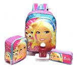 Kit Mochila Infantil Escolar Barbie Brilho Pets Costas Tam G F5