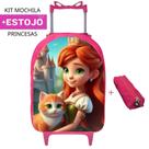 Kit Mochila Infantil Escolar Carrinho + Estojo Princesa Gatinho Prática Resistente Volta às Aulas Kit Mochila Infantil Escolar Carrinho + Estojo Princesa Gatinho Prática Resistente Volta às Aulas