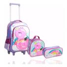 Kit Mochila Infantil Escolar Com Lancheira Estojo Flamingo