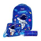 Kit Mochila Infantil Escolar com Rodinhas + Estojo e Lancheira Térmica Magic Kids Astronauta