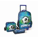 Kit Mochila Infantil Escolar de Rodinha - Gol, Azul com Lancheira Termica e Estojo