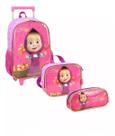 Kit Mochila Infantil Escolar Desenho Masha E Urso Rodinhas G