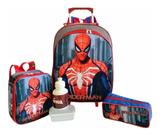 Kit Mochila Infantil Escolar Homem Aranha Rodinhas Tam G F5